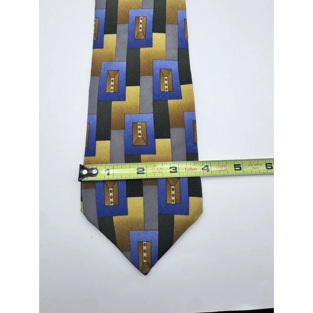Christopher Reeve Collection Geometric 100% Silk Tie Navy Blue & Gold‎